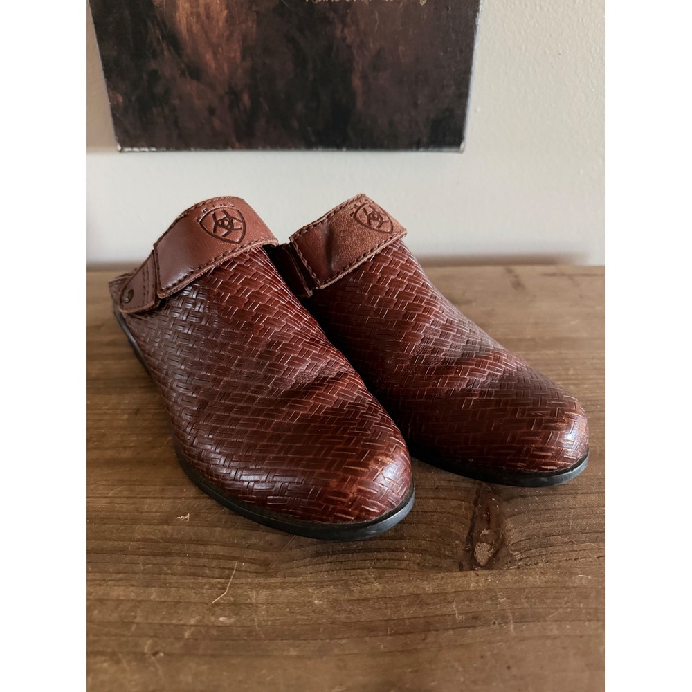 Ariat Women Brown Basket Weave Leather ATS Mules Clogs Shoes 7.5B